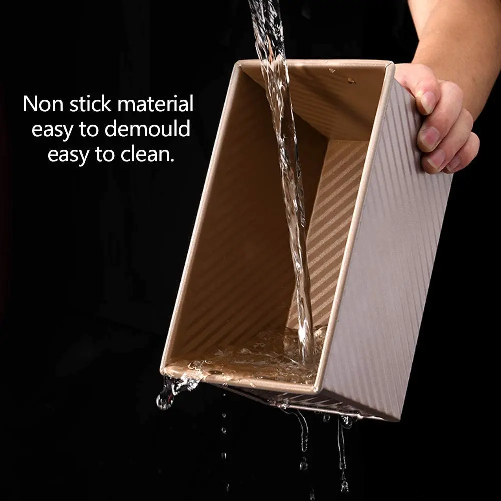 Gold Corrugated Toast Baking Oven Bread Non-Stick Bakeware 1 lb Dough Box Mold Carbon Steel Loaf Pan with Lid