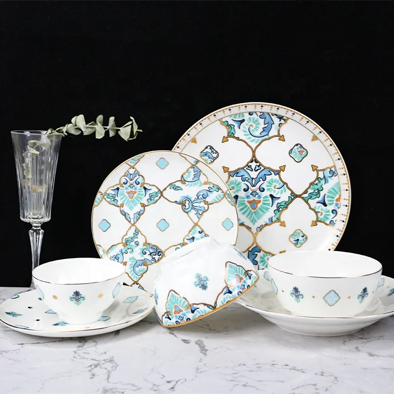 tangshan factory porcelain tableware set luxury bone china dinner plates for wedding