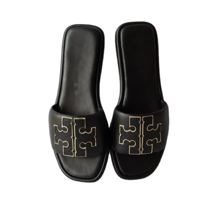 Wholesale summer new beach flat leather shoes female Embroidery ins open toe flat slippers one-piece chic for women and ladies