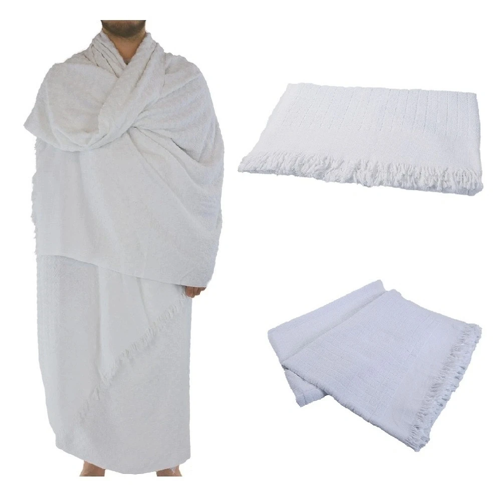 Personalized custom breathable clothing muslim hajj towel 100% cotton ihram hajj and umrah set