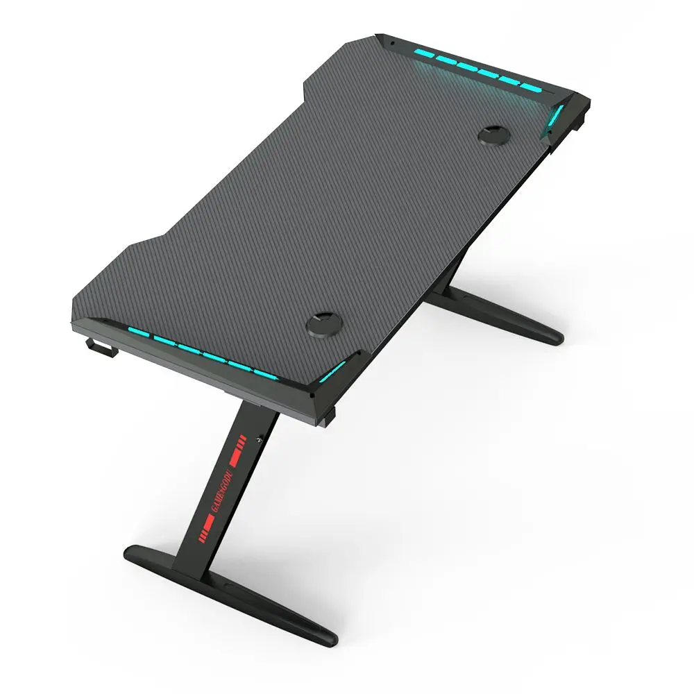 Beisijie Durable Gaming Desk with RGB LED Lights Large Z-Shaped PC Computer Game Desk Table for Gamer