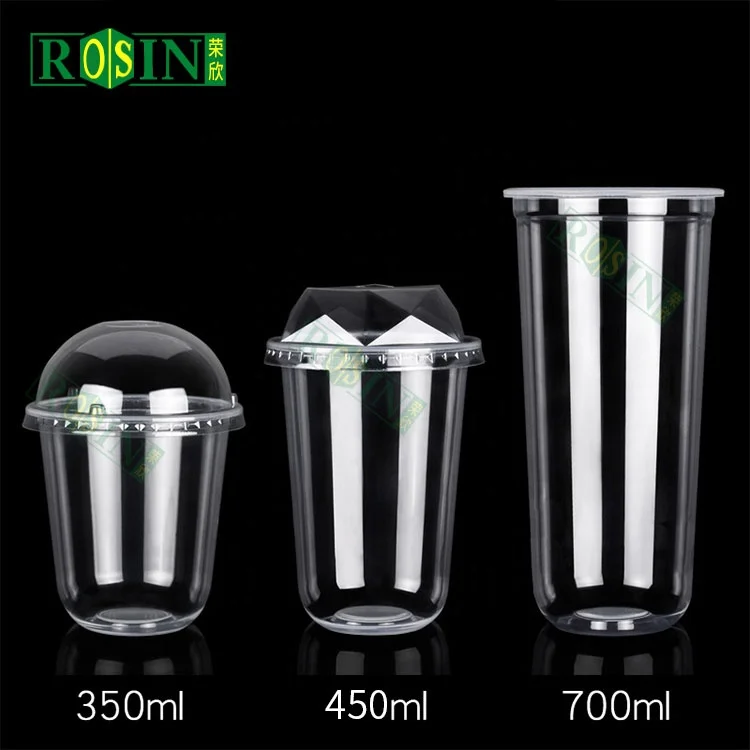 700ml U Shape Clear Pet Plastic Cup with Dome Lid Custom logo Disposable Plastic Cups