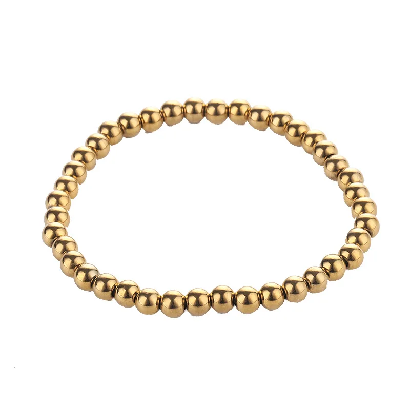 Elastic String Non-Tarnish 18 K Real Gold Ball 2MM 2.5 MM 3 MM to 10MM Minimalist Beaded Stretch Bracelet for Women