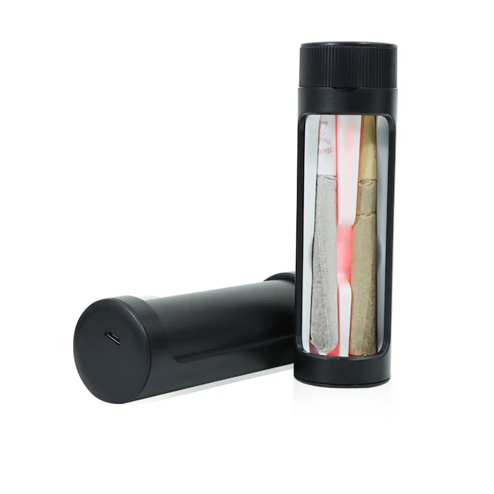 LED Cigarette Container Rotatable Tobacco Stash Jars with Light Acrylic Cigarette Case Can Store 3 Tapered Tubes Accessories