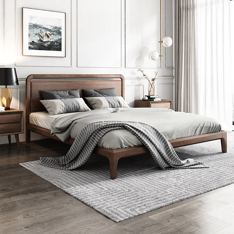 Простая двуспальная кровать в китайском стиле, Дубовая деревянная рама, мебель для спальни, настенные деревянные кровати