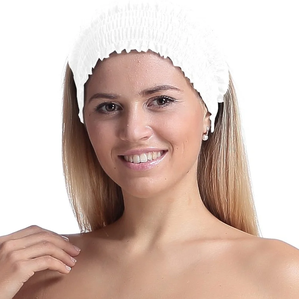 Disposable Non Woven Elastic Hairbands Premium PP Ruffled Headband White Black Pink for Spa Facials