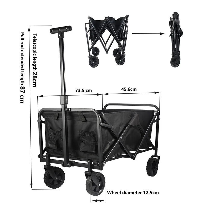 Large Capacity Folding Camping Wagon Cart With Adjustable Handle