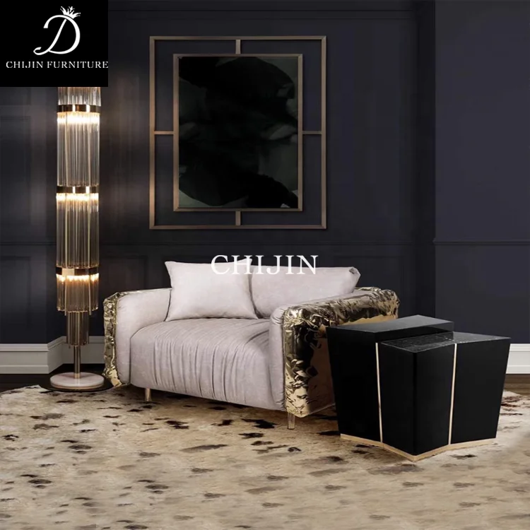 Modern Luxury Velvet Sofa Luxury Gold Border High End Customizable Living Room Sofa Furniture