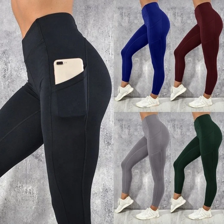 
8015 High Quality women Fitness Sports High Waist butt lifting yoga pants with pockets 