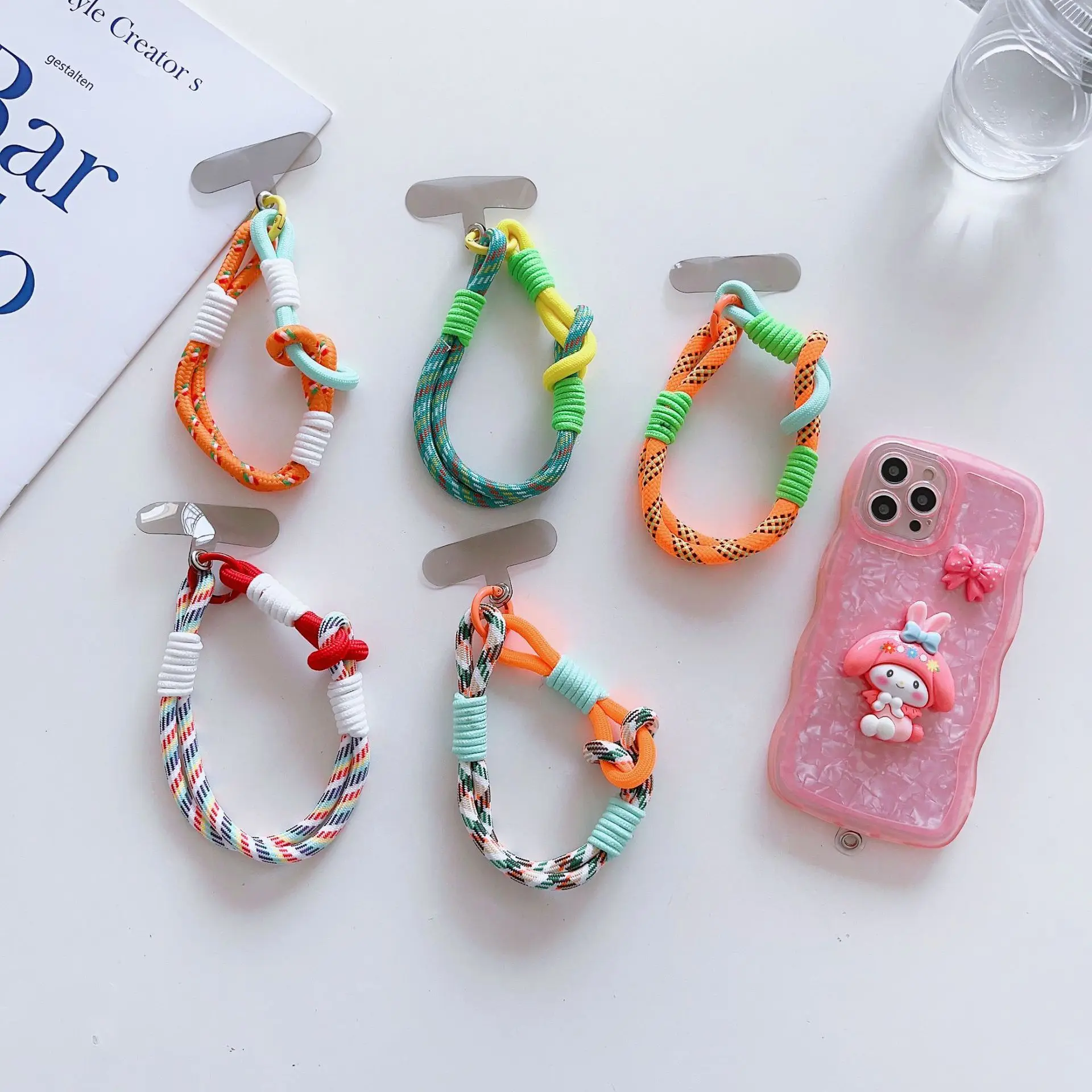 Braided Mobile Phone Lanyard Strap Hanging Chain Ring Cord with Patch Wrist Strap Cell Phone Holder Detachable Rope Keychain