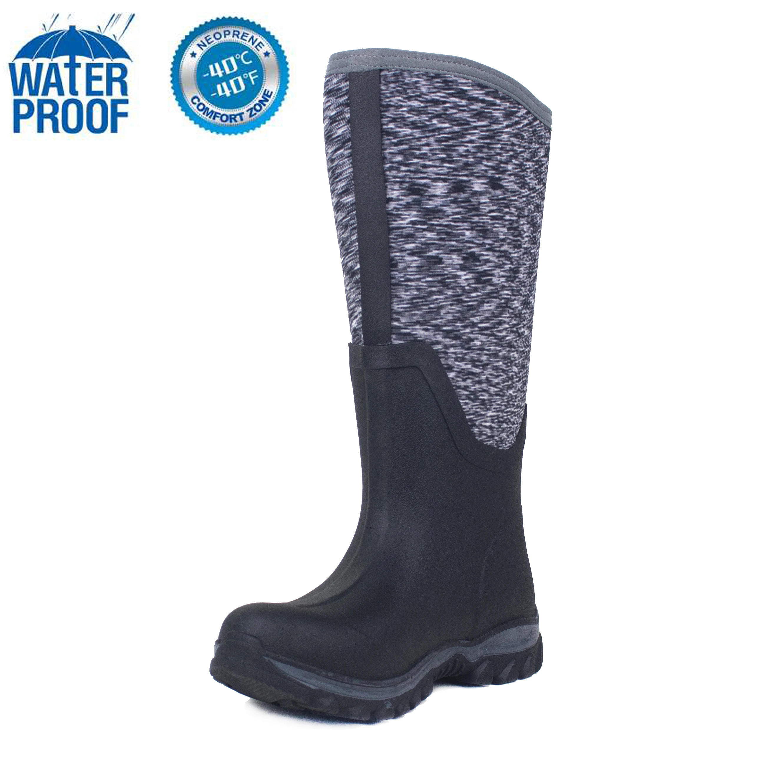 2021 китайский завод, новинка, Уличная обувь До Колена Для Женщин, неопреновые резиновые сапоги, темно-серая водонепроницаемая обувь в полоску