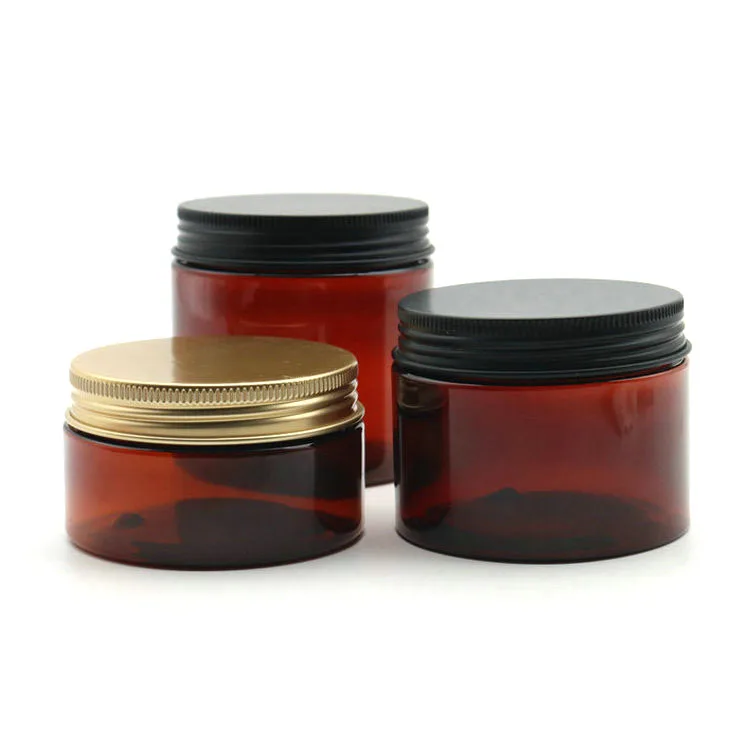 200ml 250ml 500ml cosmetic containers clear brown PET plastic jars with lids