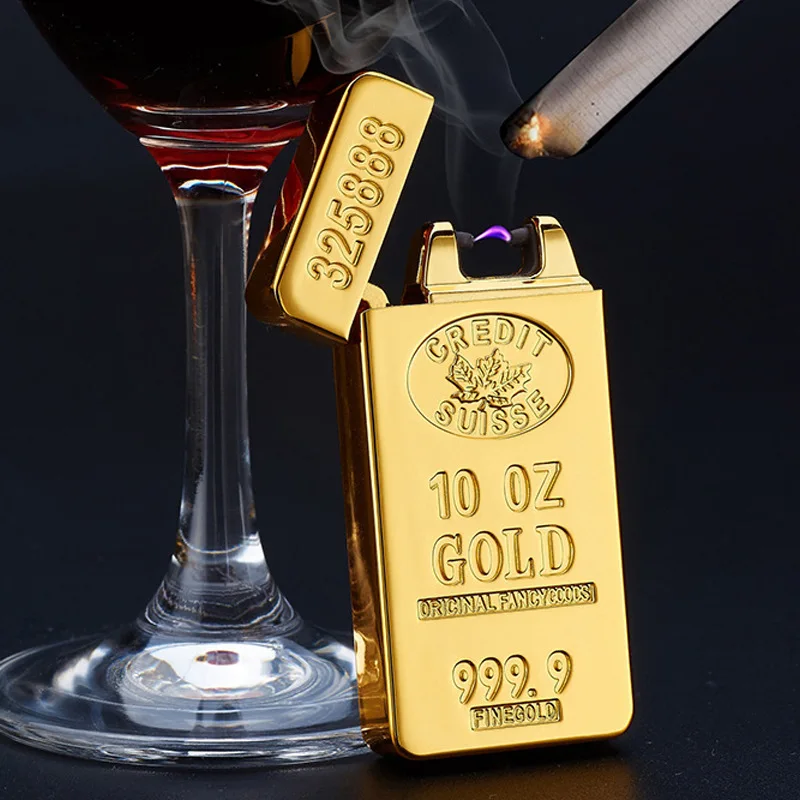 Wholesale Electronic Single ARC Lighter CUSTOM LOGO USB Charging golden brick tobacco bullion windproof cigarette lighters