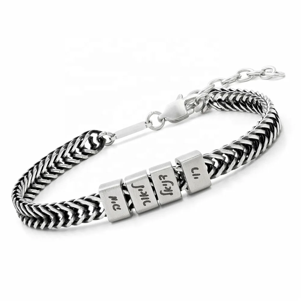 OYA New Fashion Wrist Jewelry Custom Name Engraved Bracelet Men Stainless Steel 18K Gold Plated Retro Foxtail Chain Bracelet Men