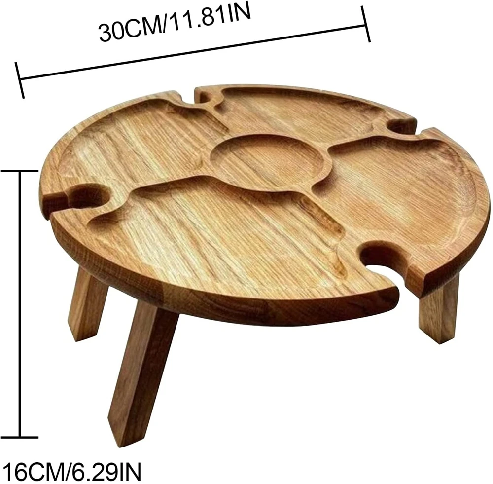Wooden Outdoor Foldable Picnic Table with Glass Holder,Outdoor portable Wine Table, Small fold up Beach Camping Table CNLF