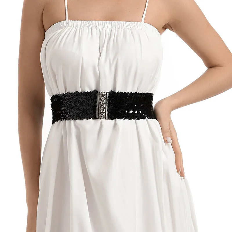 New Fashionable 2.5inch Fish-scale Shiny Sequins Custom Elastic Waistband for Dance Party