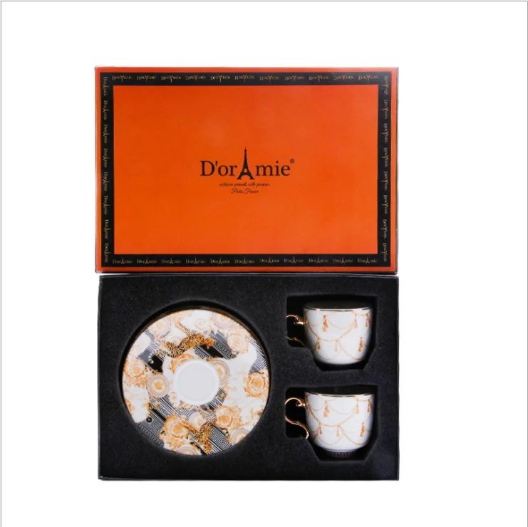 SU03 Wholesale Fancy 4Pcs Turkey Arabic Cup Saucer Set Ceramic Coffee Cups 50ML