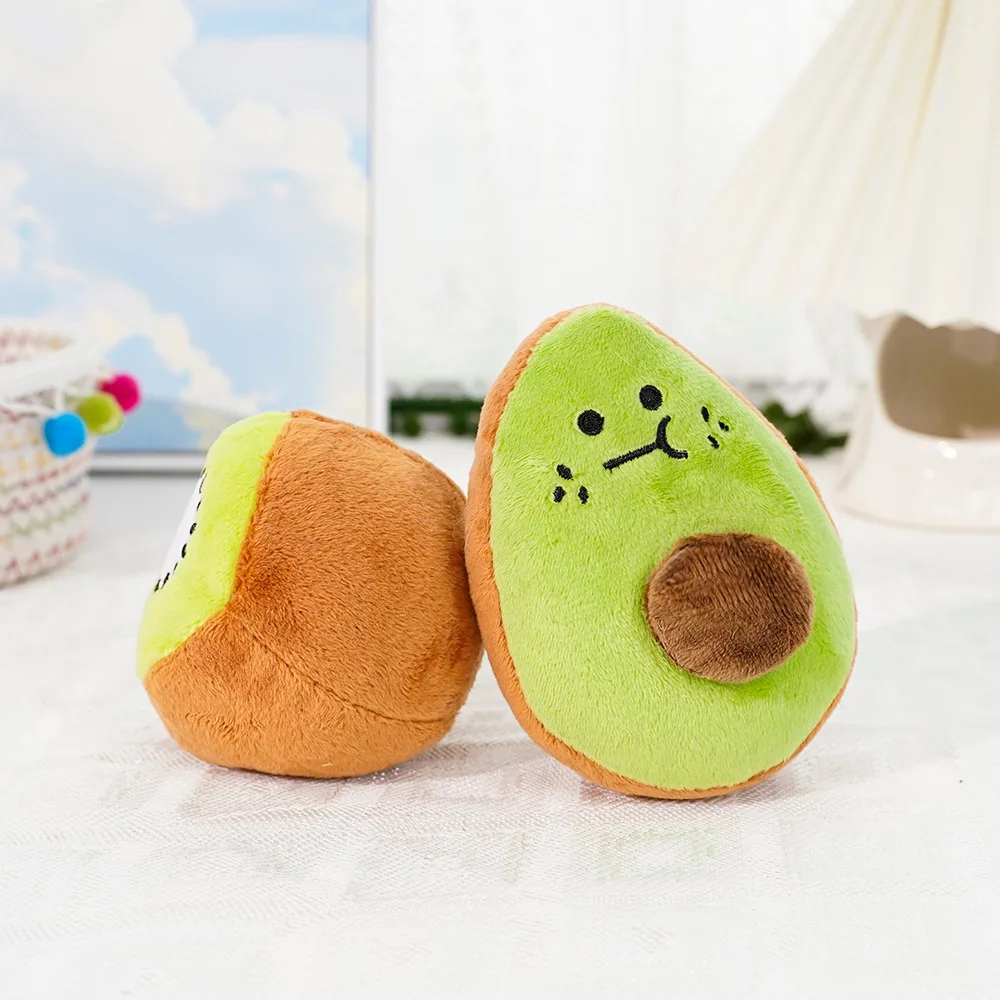 Pet Plush Toy Kiwi Fruit Avocado Design Pet Molar Teeth Plush Toys  Soft Squeaky Pet Dog Interactive Toy