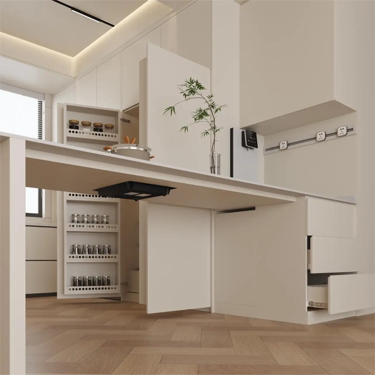 European-Style Luxury Modern Kitchen Wall Cabinet with Drawer Basket Stainless Carcase and PVC Door Finish Kitchen Cupboard