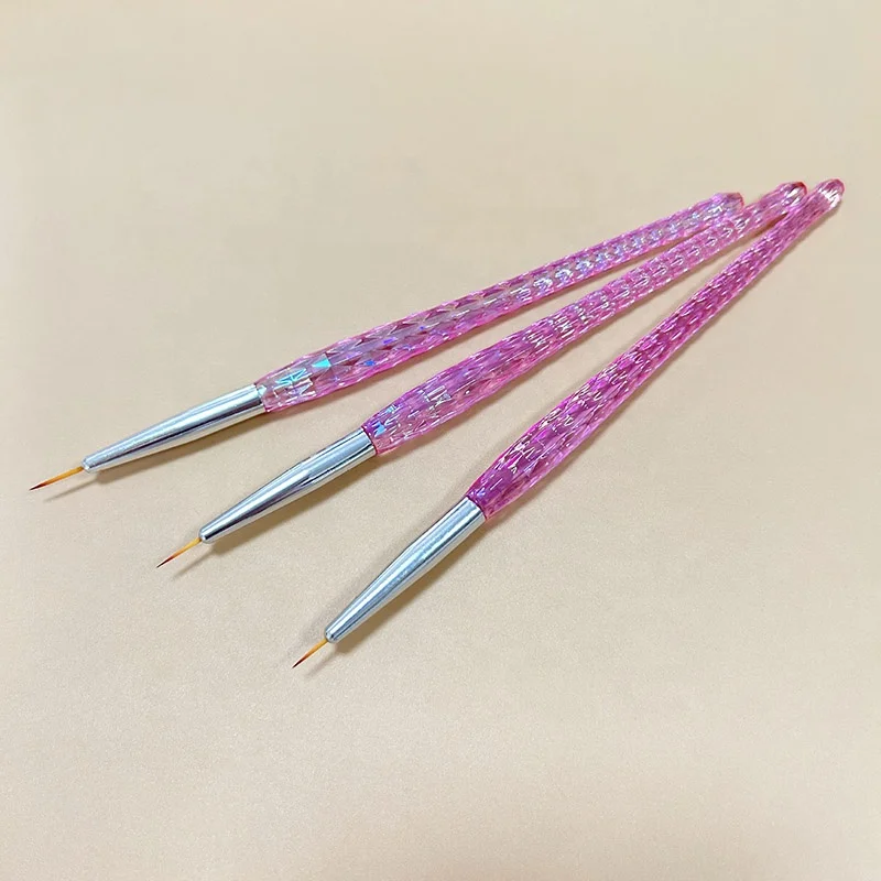 New 3pcs nail liner brush set pink transparent handle nail art pen manicure tool drawing lines stripe painting flower pen