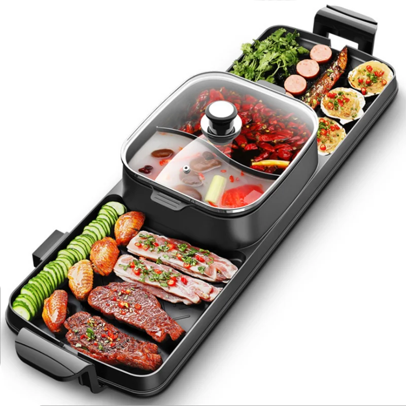 Multifunction Two In One Indoor Electric bbq Grill With Hot Pot