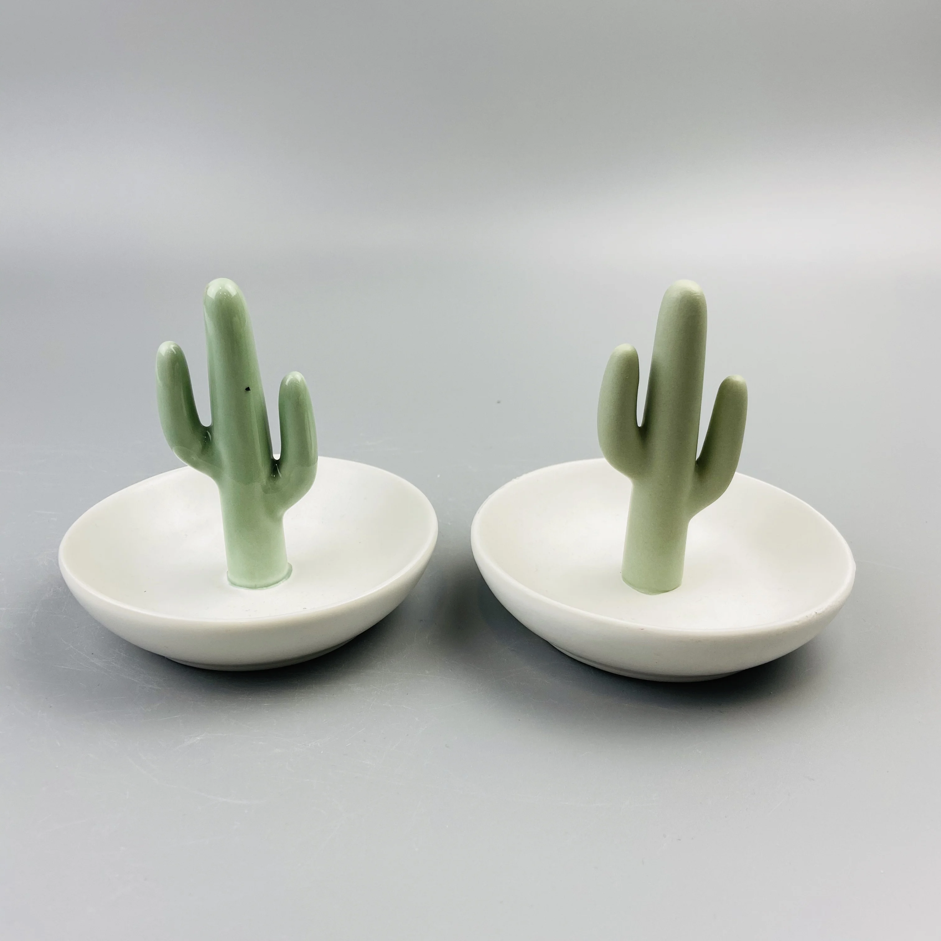 
2020 new design green cactus decor white porcelain jewelry plate 
