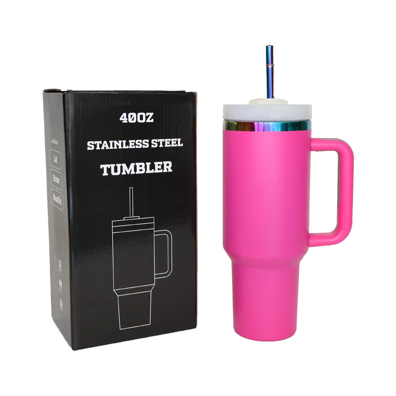 USA Warehouse 40oz Tumbler Laser Engraved Stainless Steel Black White Holographic Rainbow Plated Lid Straw American Style Coffee