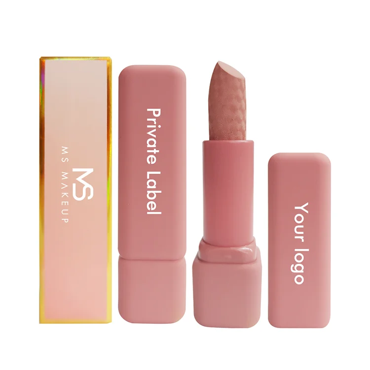 popular hot sale 8 colors rubber tube high pigment carved cute pink waterproof long lasting Korea makeup nude lipstick