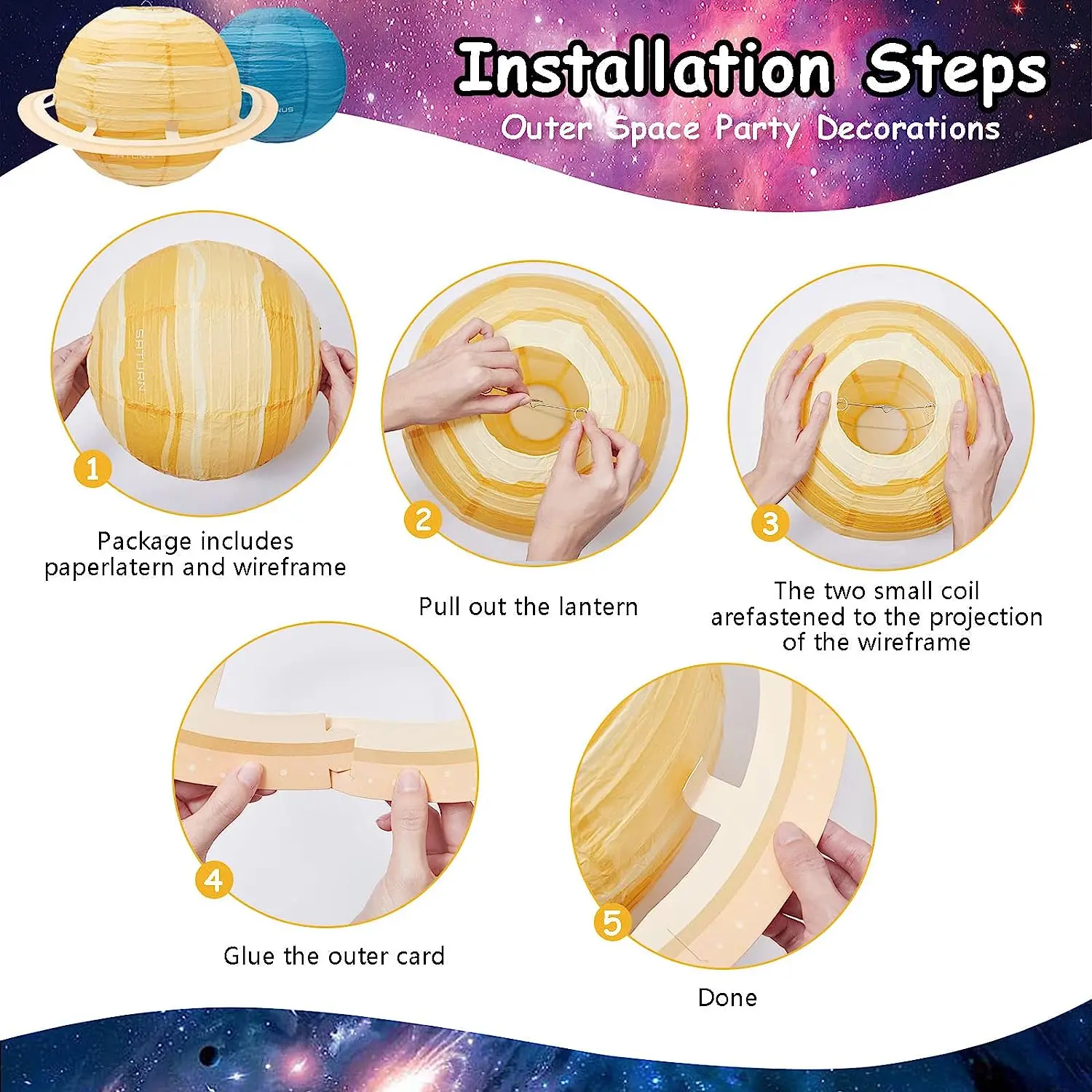 Planet Paper Lanterns 12 Inch Outer Space Party Decorations Solar System Planets Lantern for Kids birthday