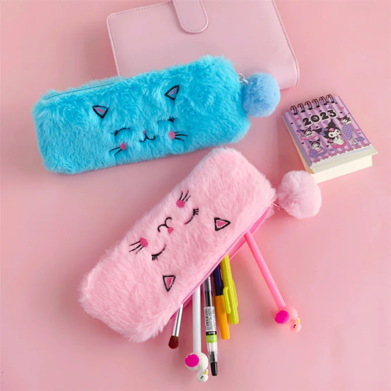Korean stationery products online cartoon animal shaped cute kids pencil case bag school kids plush pen bag for girls