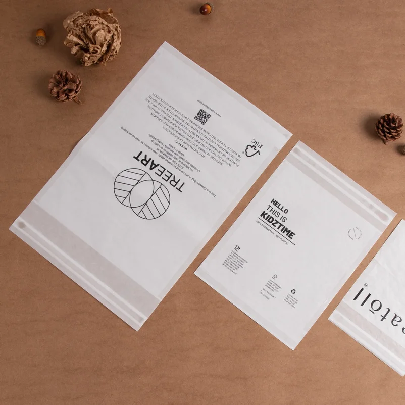 Custom Logo Clothes Packaging Glassine Paper Bags Eco Friendly Biodegradable Translucent Soft Garment Packaging Waxed Paper Bag