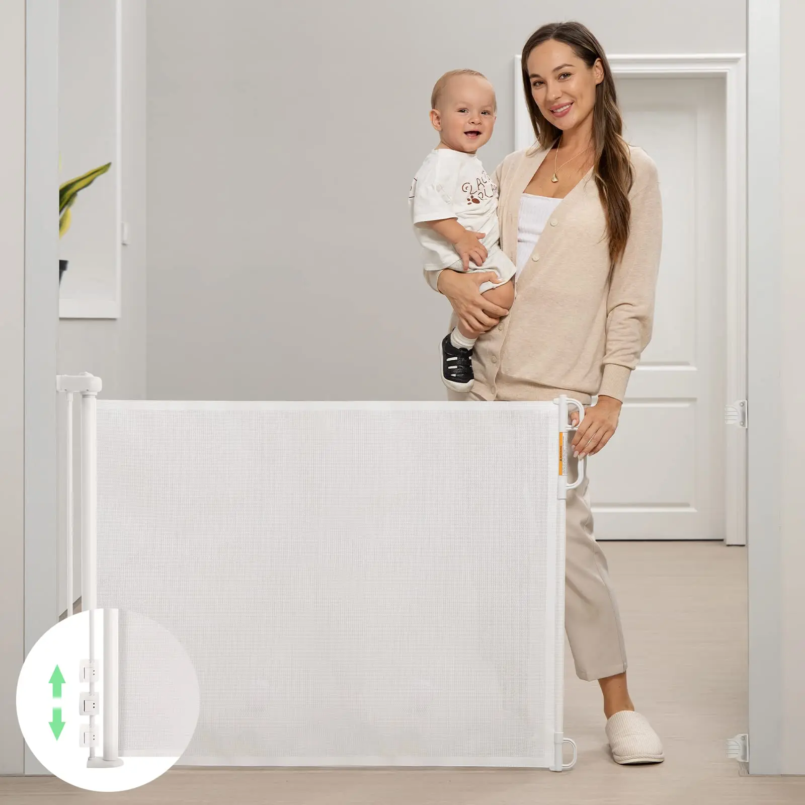 Child Safety Door Mesh Retractable Corner Stair Gate For Awkward Stairs Baby Safety Hot Selling Portable Folding