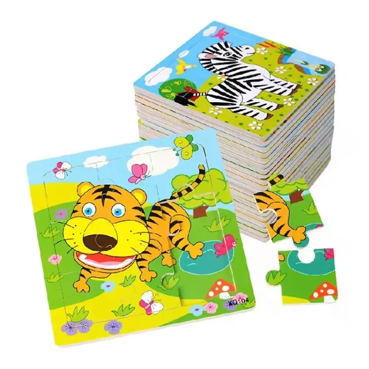 Education and Learning  Wood Cartoon Animal Puzzle Custom Children  Jigsaw Puzzle Game Puzzles Toy For Children