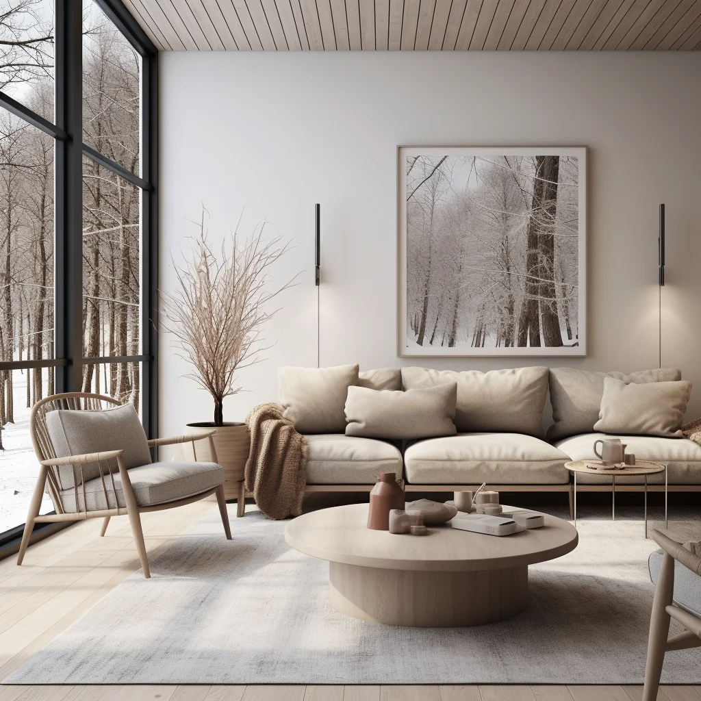 AI Creative Concept Design Nordic Minimalist Style Living Room Design Modern Cream Style Design 3D Rendering Service