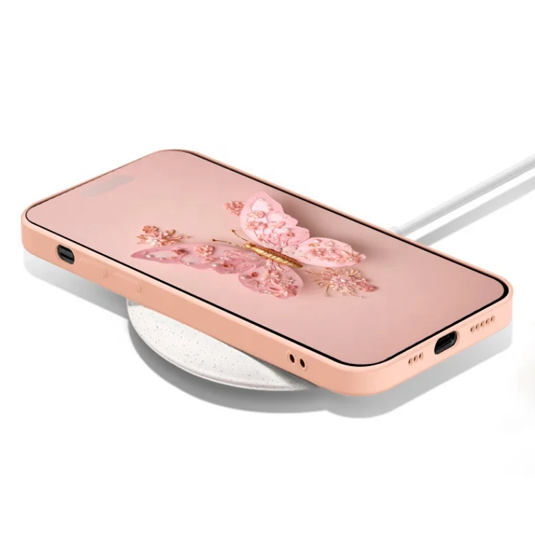 Luxury Flat Butterfly Pattern Phone Cover For Iphone 15 Pro 14 13 12 Pro Max 11 Shockproof Bumper Tempered Glass Case