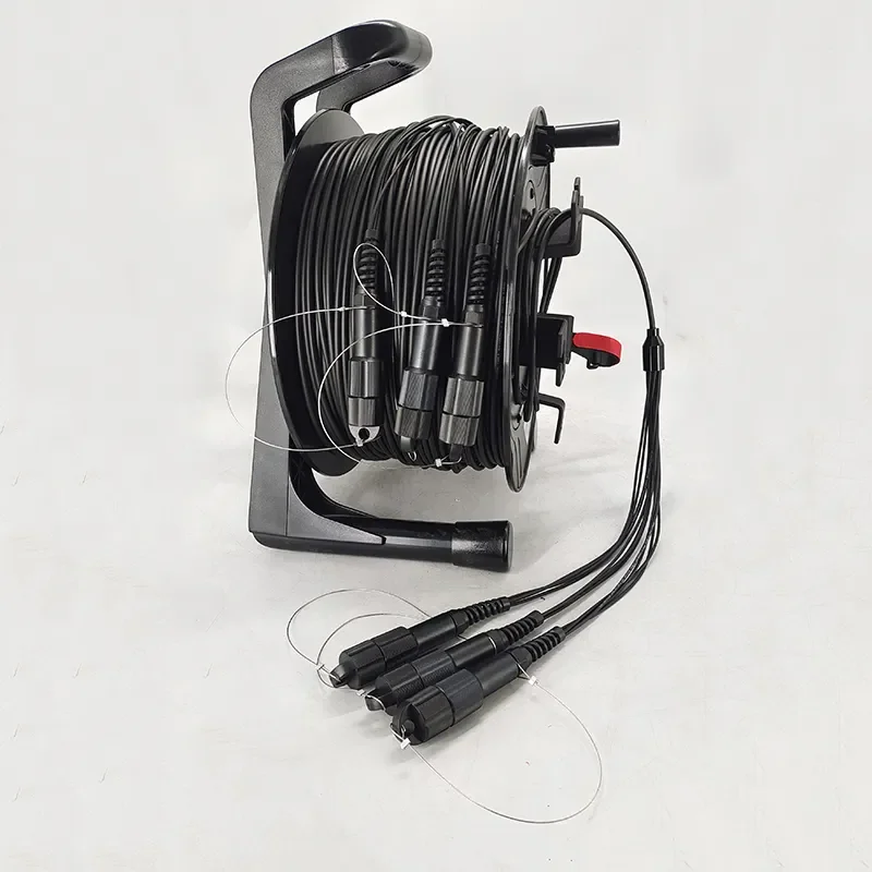 Tactical fiber optic cable reel drum with armored tactical fiber optic patch cord for radio tv broadcasting equipment