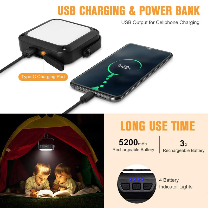 Портативный Открытый Отдых на природе света 1000 люмен светодиодные фары 5200 мАч Power Bank кемпинговые