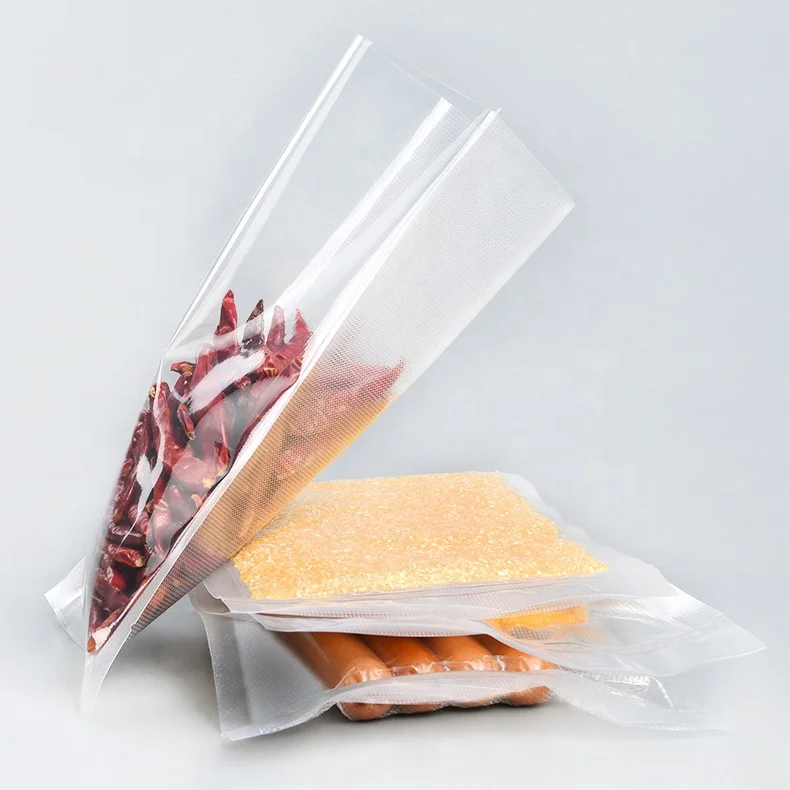 Food grade PE Nylon Custom Sizes 3-side Seal Clear Vacuum Packaging Bags Embossed Plastic Food Vacuum Bag