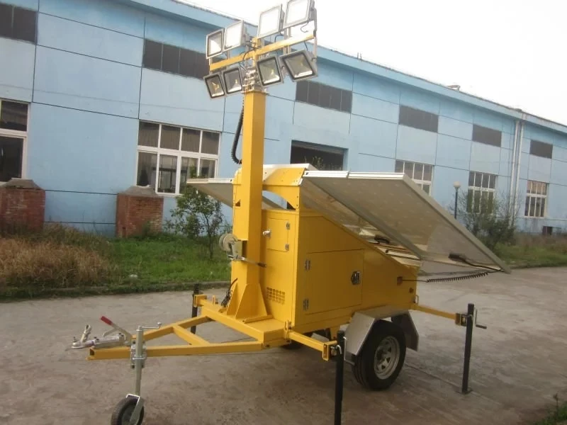 Ac/Dc Powered Mobile Lighting Trailer with Telescopic Mast LED Solar Light Tower IP65 Rating