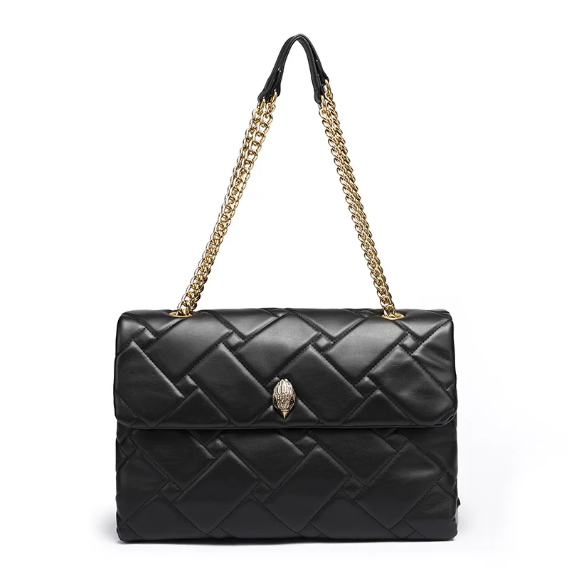 Women Luxury Pu Leather Chain Bags Eagle Head Striped Crossbody Black Bag Luxury Designer Handbags