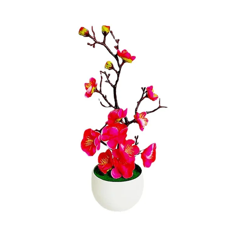 Simulation Plum Flower Pot Plant Artificial Plastic Faked Flowers Home Office Desktop Ornaments Wedding Party Background Decor