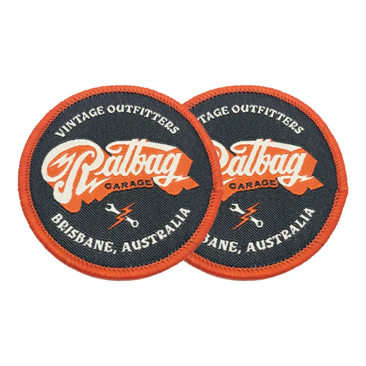 High Quality Custom Logo Woven Patches Round Woven Badges Iron On Clothing Patches