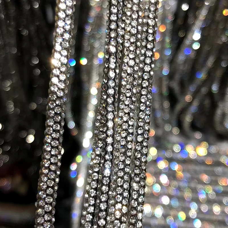 1 ярд 6 рядов 3 мм стразы трубка прозрачный цвет Хрустальный шнур отделка стеклянные цепочка для одежды ювелирные изделия ремесла