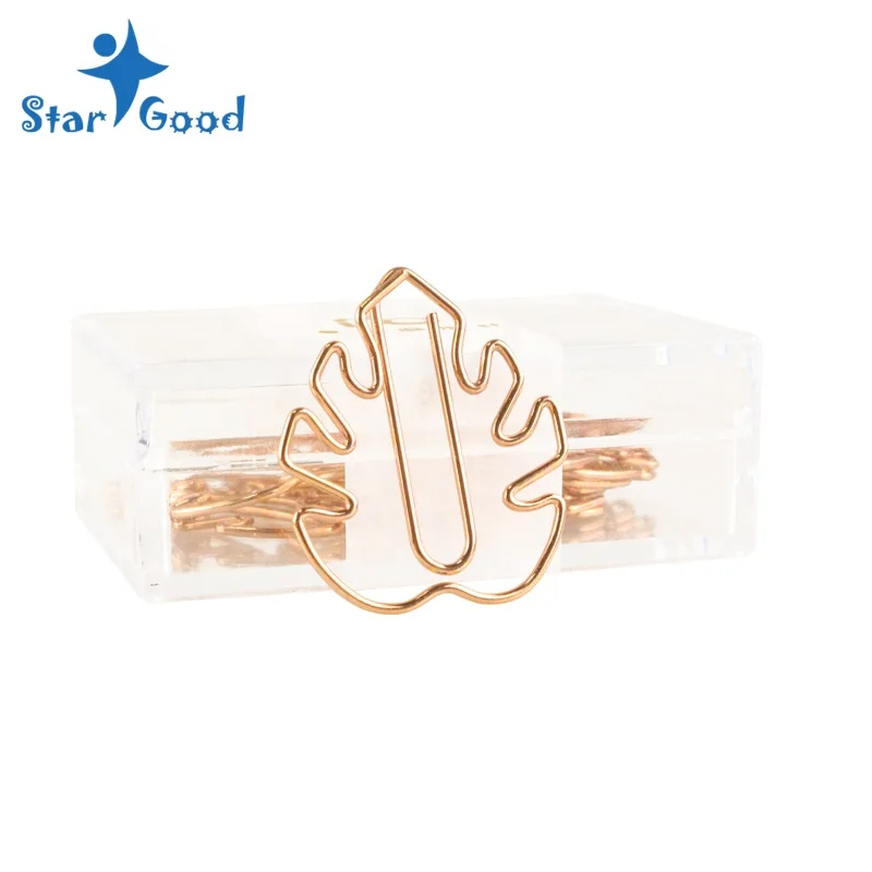 10pcs per box  rose gold Monstera shape paper clips Bookmark clips for office school students