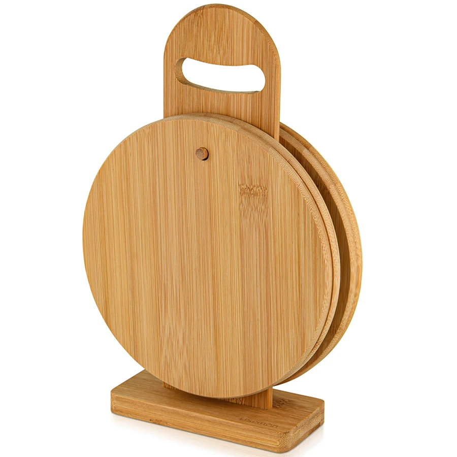 
kitchen meat vegetables butcher block fruit round cutting bamboo board set with stand 