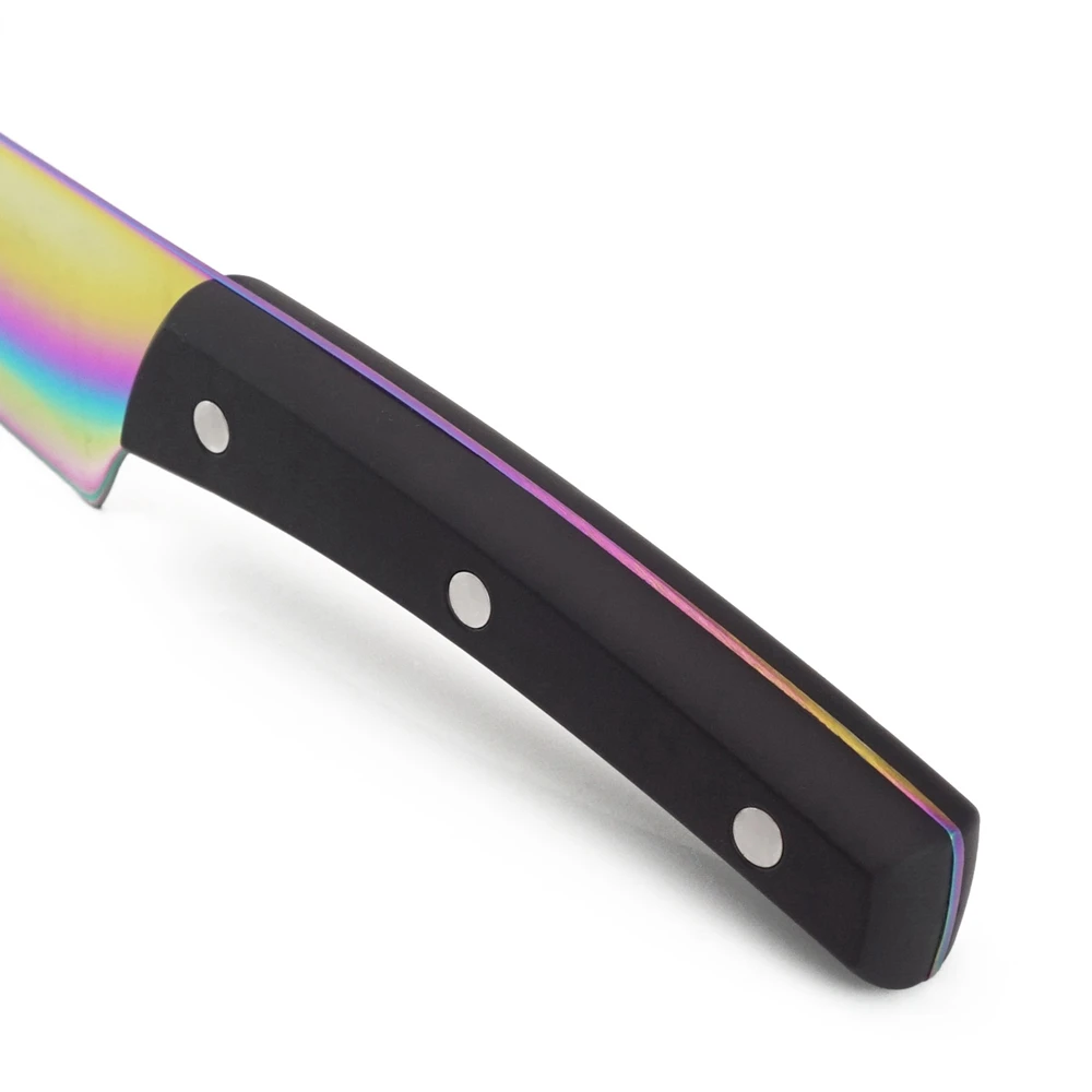 6-Pieces Kitchen Knife Set With Rainbow-Finished Titanium Coating Blade Pack In A Acrylic Block
