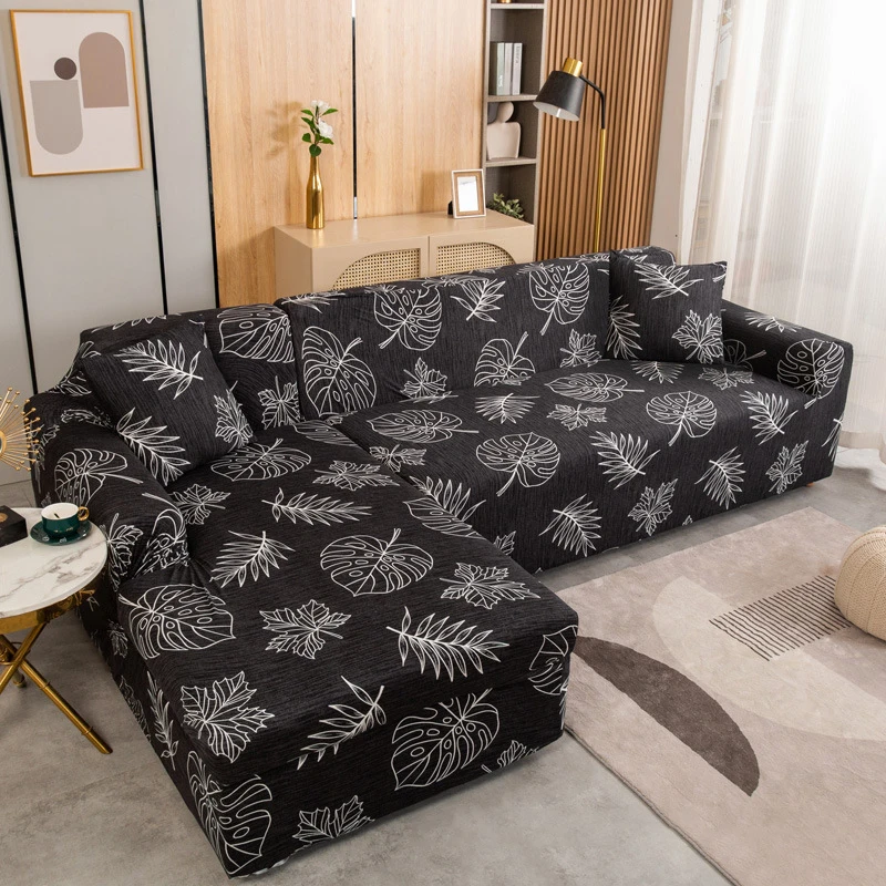 Fashion Splicing Color L Shape 3 4 Seaters Pattern Printing Elastic Stretch Living Room Sofa Seat Cover Set
