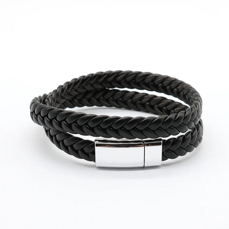 Wholesale Man Faux Leather Bracelet with Magnetic Clasp Microfiber PU Multi-Layer Braided Leather Men Bracelet
