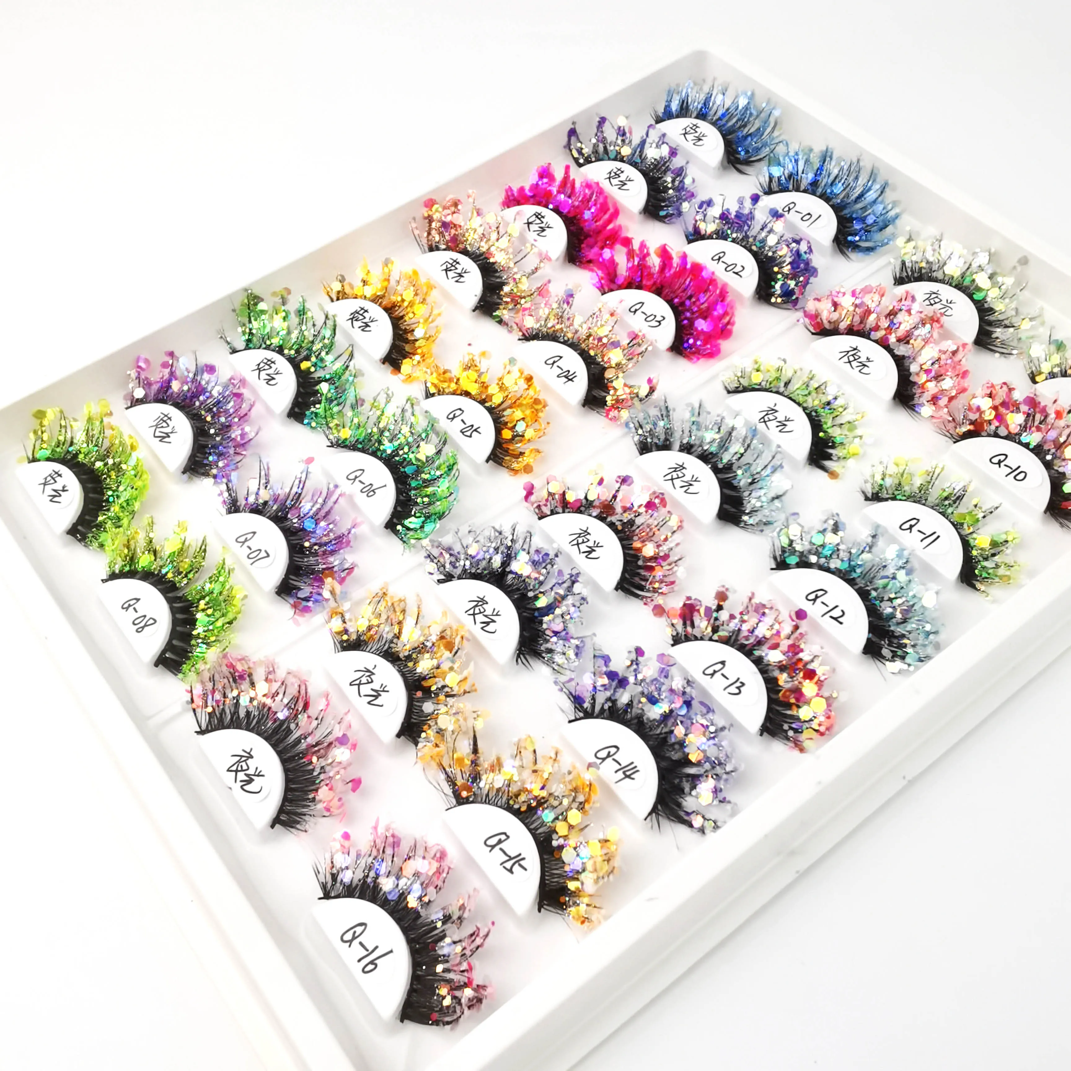 Full Strip Colored Lash Luminous faux Mink Eyelashes Party Glitter Green Pink Eye Lashes UV Light Glow in the Dark