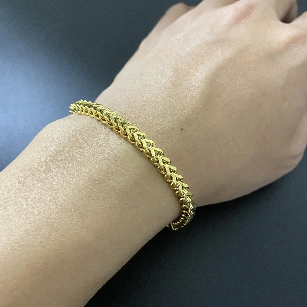 VEROMCA Hiphop Titanium Steel 4mm Bracelet Male 18K Gold Plated Bracelet